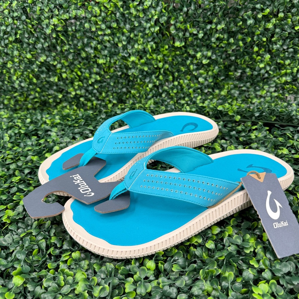 OluKai Ulele Sandals Tropic Blue Bone Mens 13 Flip Flop Shoes 10435-3X3X